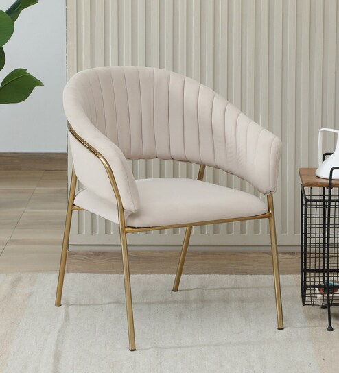 Edelmira Arm Chair In Light Beidge Velvet Fabric With Gold Electroplated Base