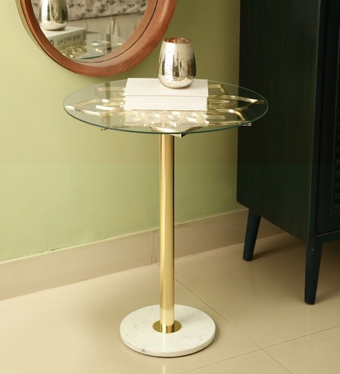 Eden's Flower End Table In Gold Colour