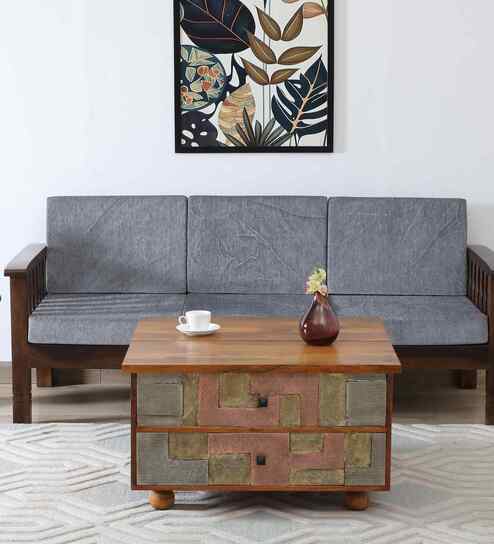 Edgar Solid Wood Lift Top Coffee Table In Honey Oak Finish With Drawers