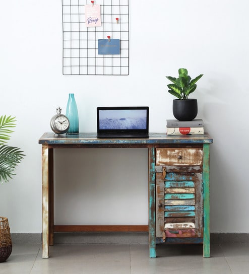 Edmond Solid Wood Writing Table In Distress Finish