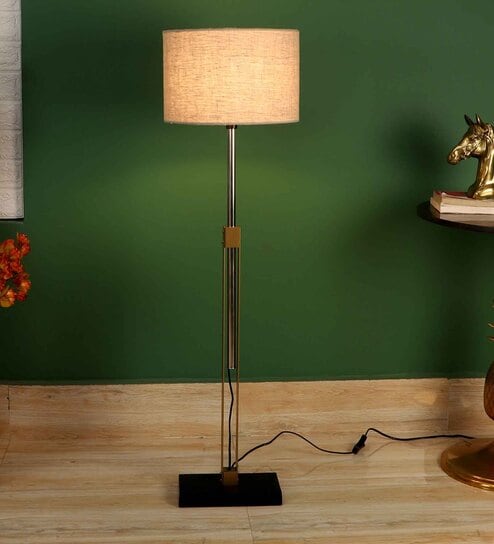 Edmonton Brown Fabric Shade Club Floor Lamp With Aluminium Base