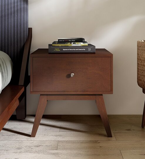 Edmund Solid Wood Bedside Table In Brown Colour