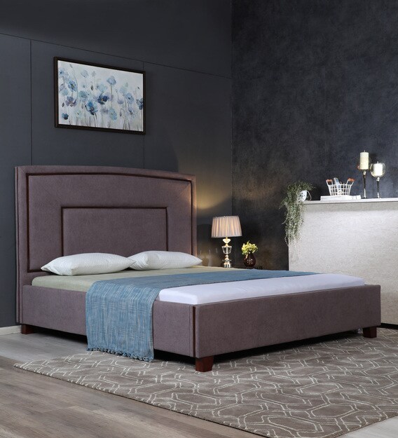 Buy Eduardo Upholstered King Size Bed in Brown Colour CasaCraft By