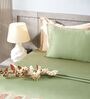 Eden Green 300TC 100% Cotton Solid Flat Embroidered Super King Bedsheet With 2 Pillow Covers