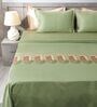 Eden Green 300TC 100% Cotton Solid Flat Embroidered Super King Bedsheet With 2 Pillow Covers