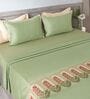 Eden Green 300TC 100% Cotton Solid Flat Embroidered Super King Bedsheet With 2 Pillow Covers