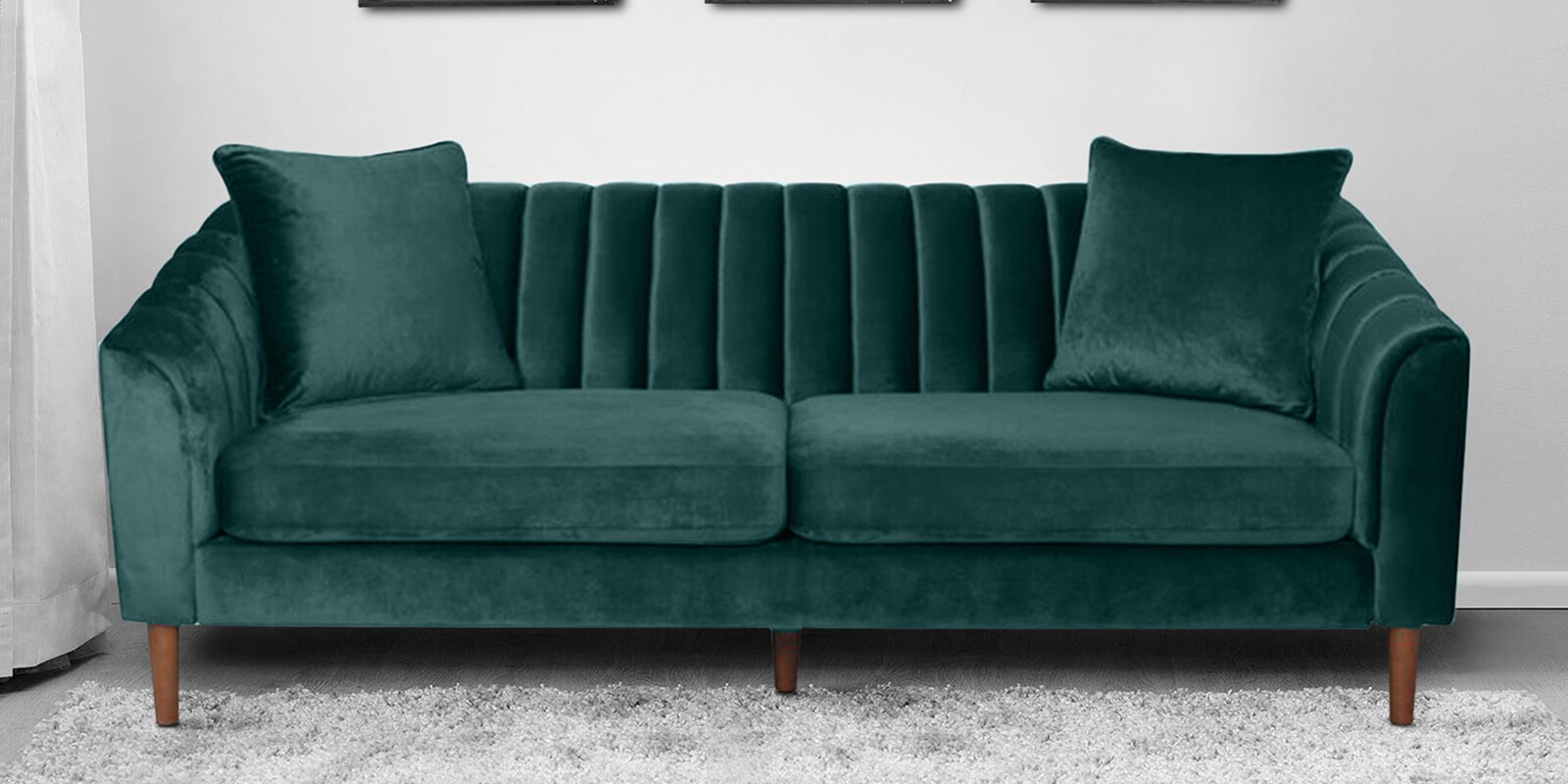 Buy Effervescent Velvet 3 Seater Sofa in Green Colour by Dreamzz