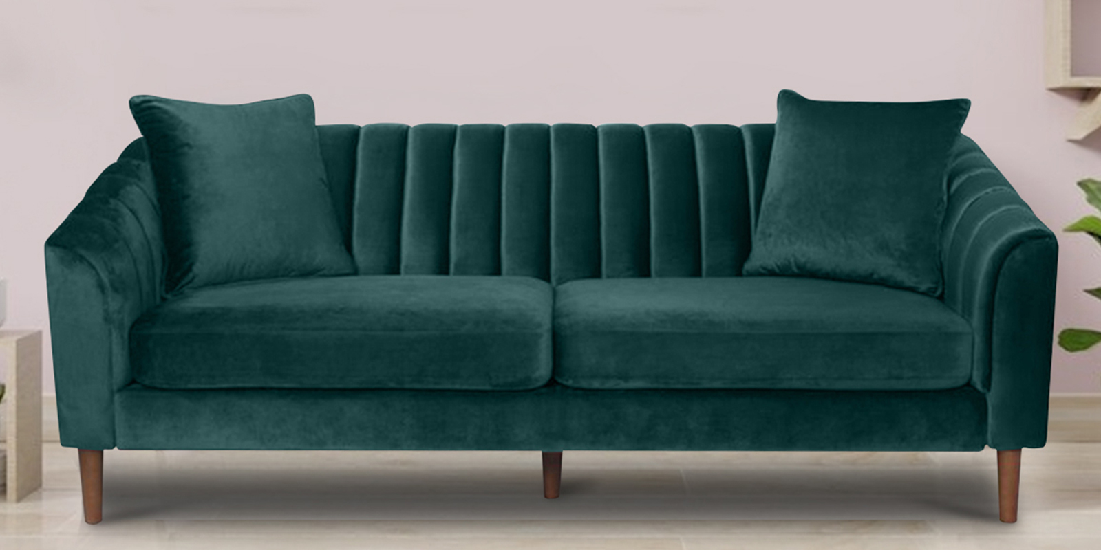 Effervescent Velvet 3 Seater Sofa in Green Colour