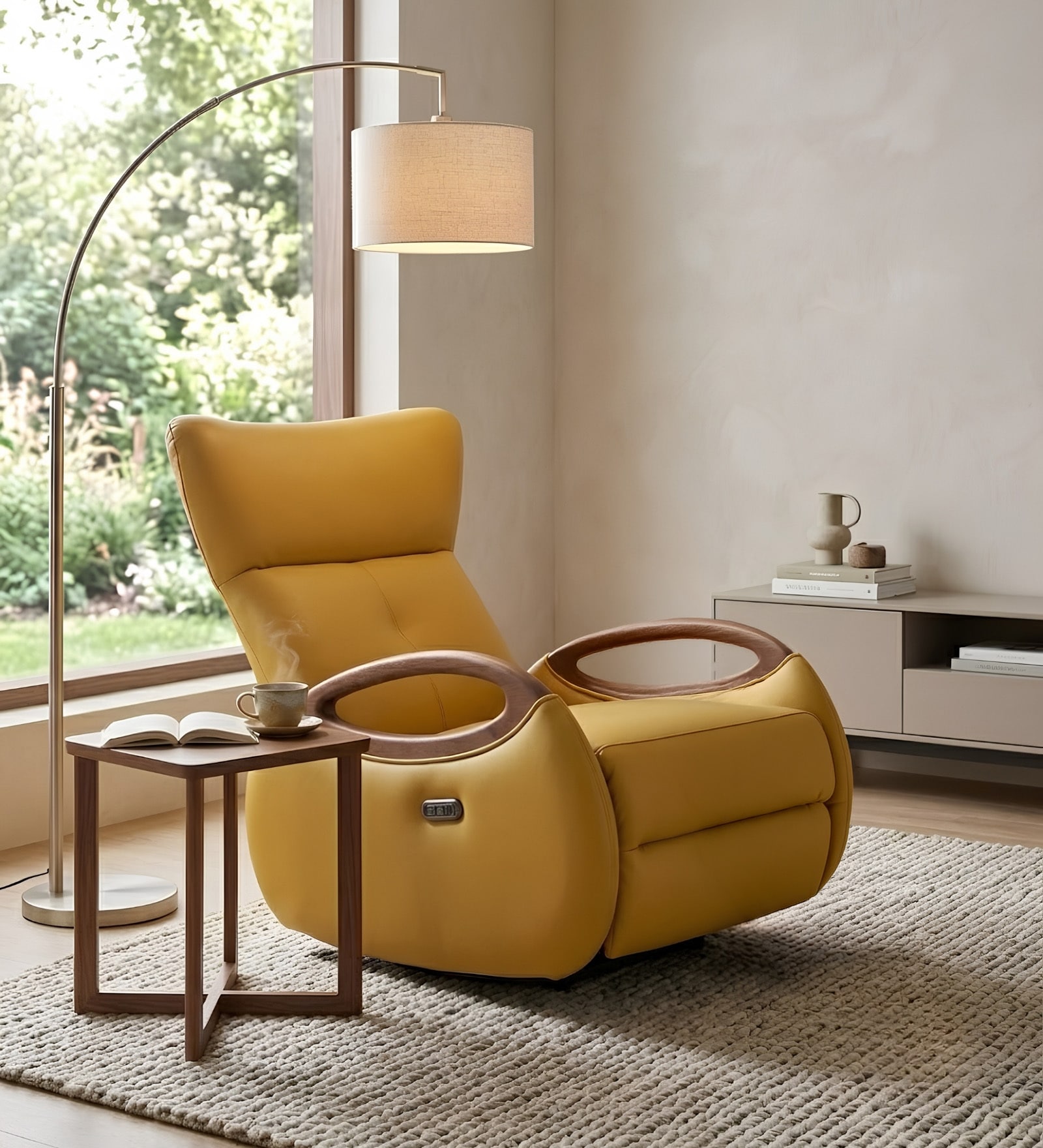 Egge Revolving Motorized Recliner Leatherette Chair  In Yellow Colour