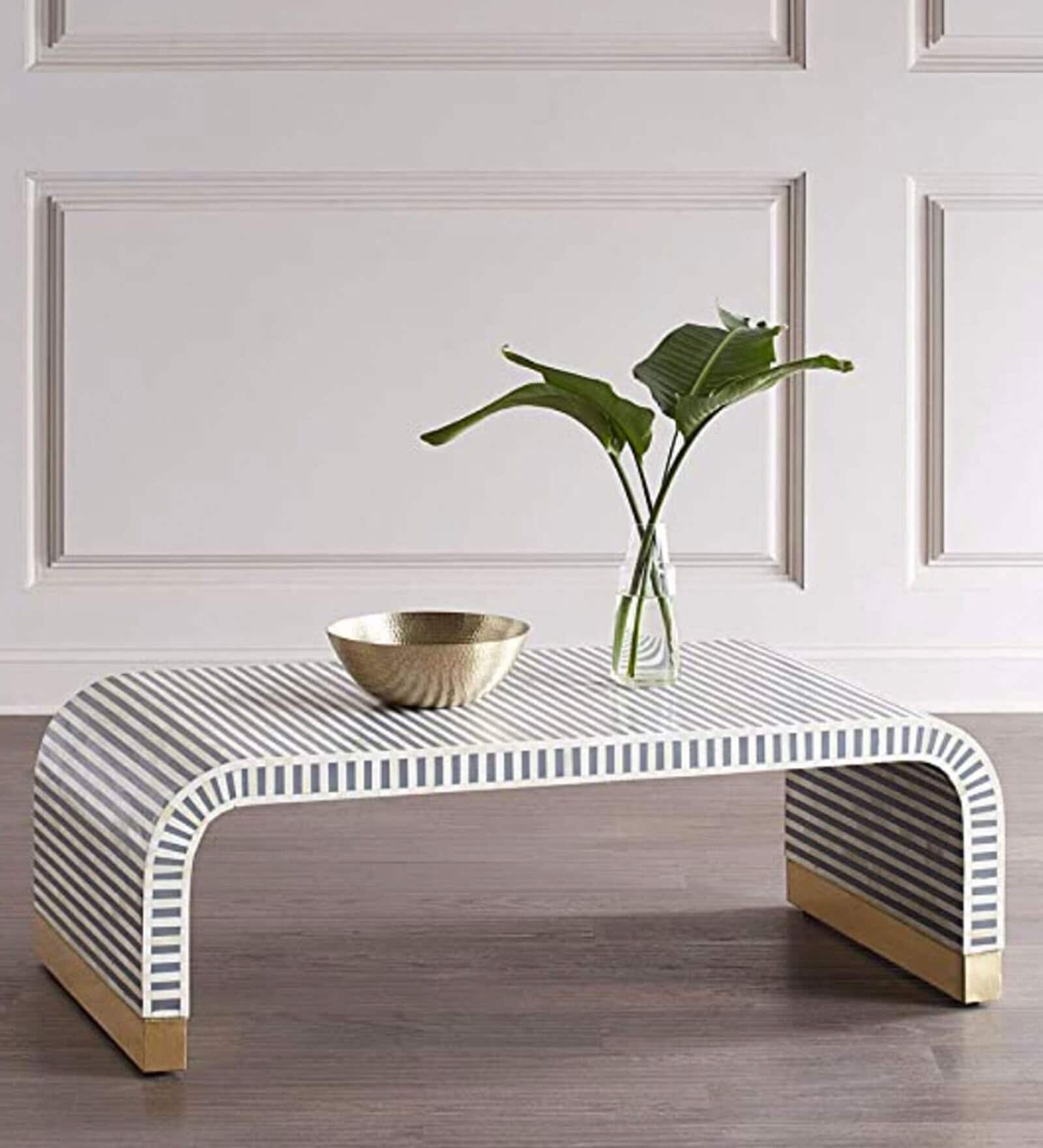 Egyptian Stripe Bone Inlay Coffee Table in Black & White Colour