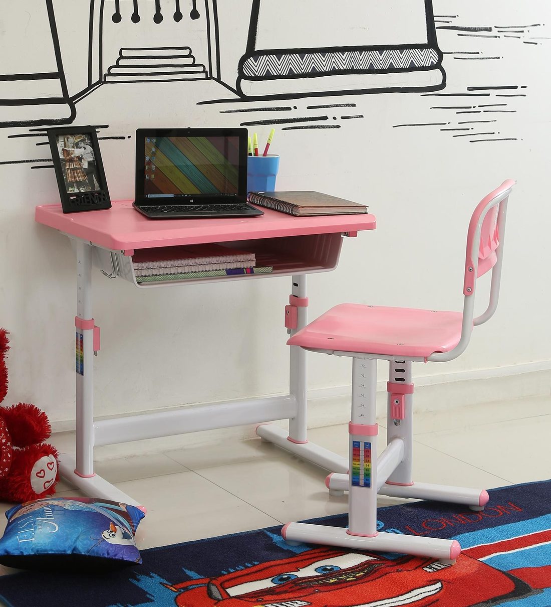 Buy Ein Kids Study Table & Chair Set in Pink & White Colour By