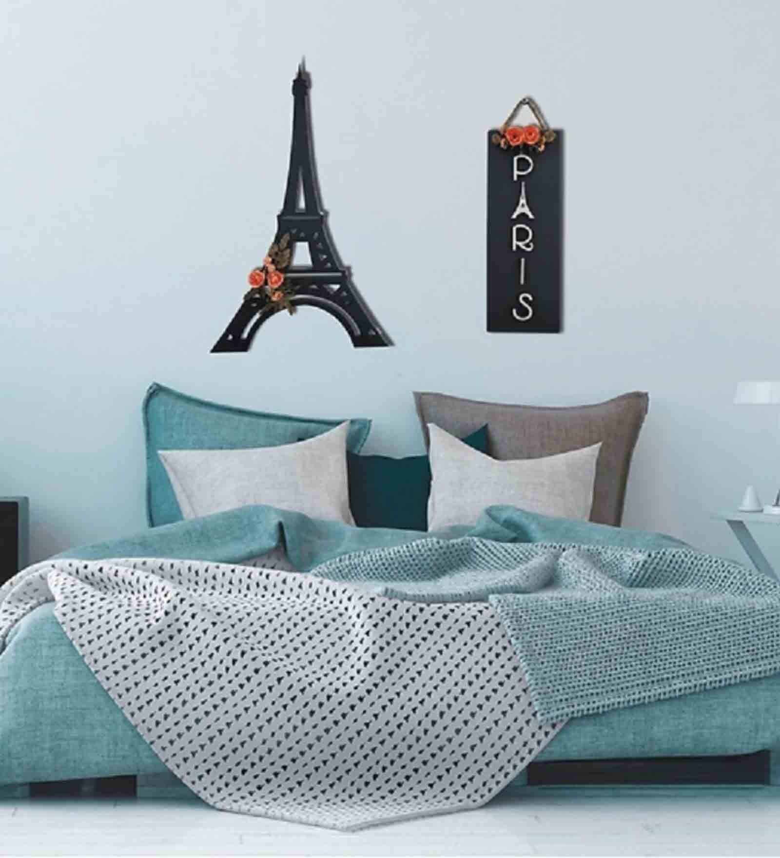 Eiffel Tower 3D Multicolor Wooden Wall Art (Set Of 2)