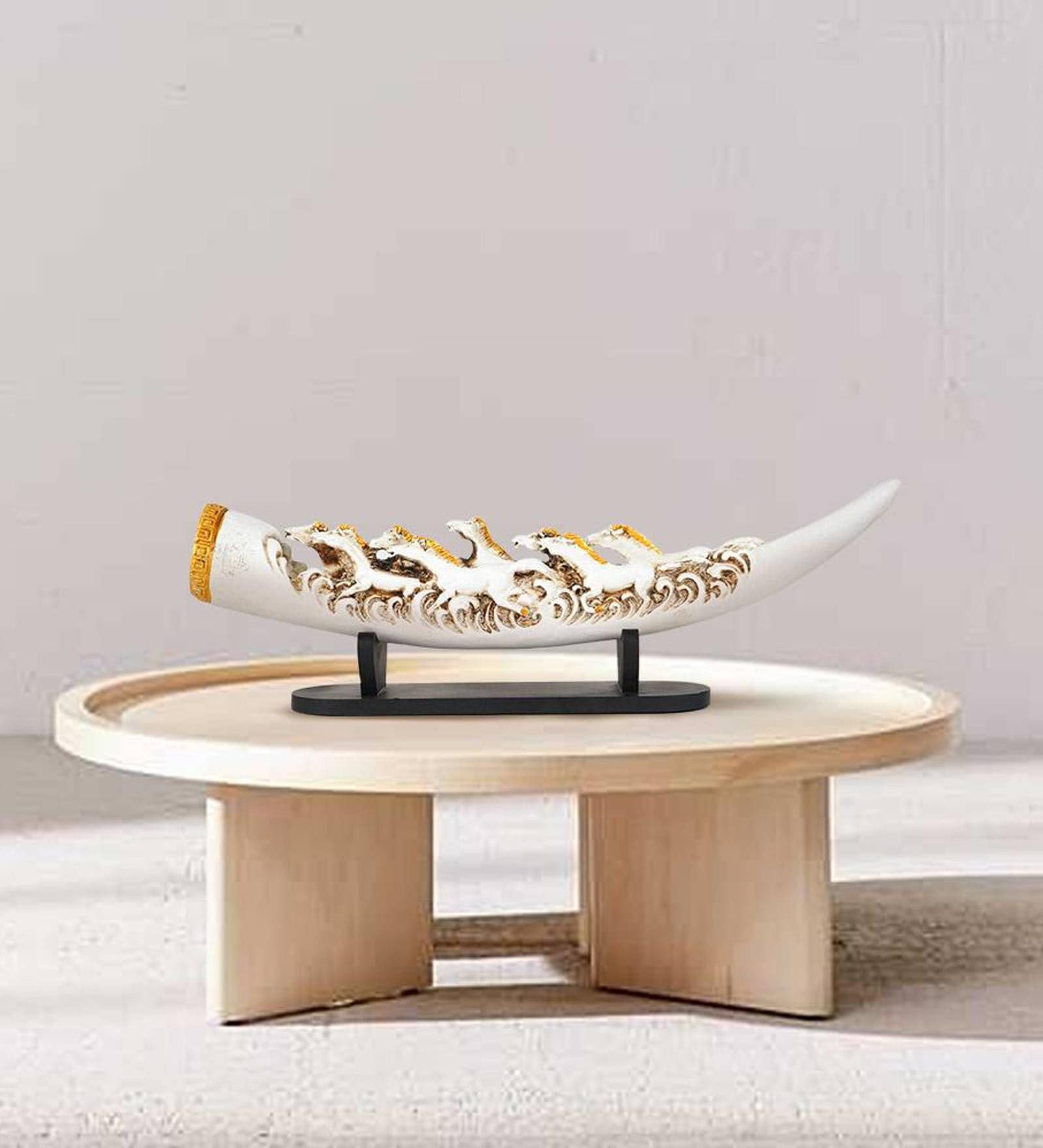 Eight Running Horses White Polyresin Figurine