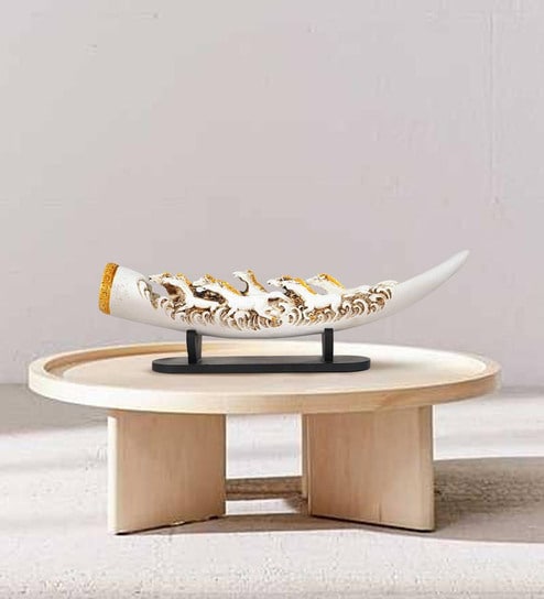 Eight Running Horses White Polyresin Figurine