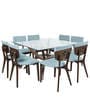 Eight Seater Square Dining Set with Glass Top in Brown & Blue Colour