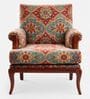 Eira Geometric Pattern Teak Wood Arm Chair With Suede Fabric