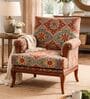 Eira Geometric Pattern Teak Wood Arm Chair With Suede Fabric