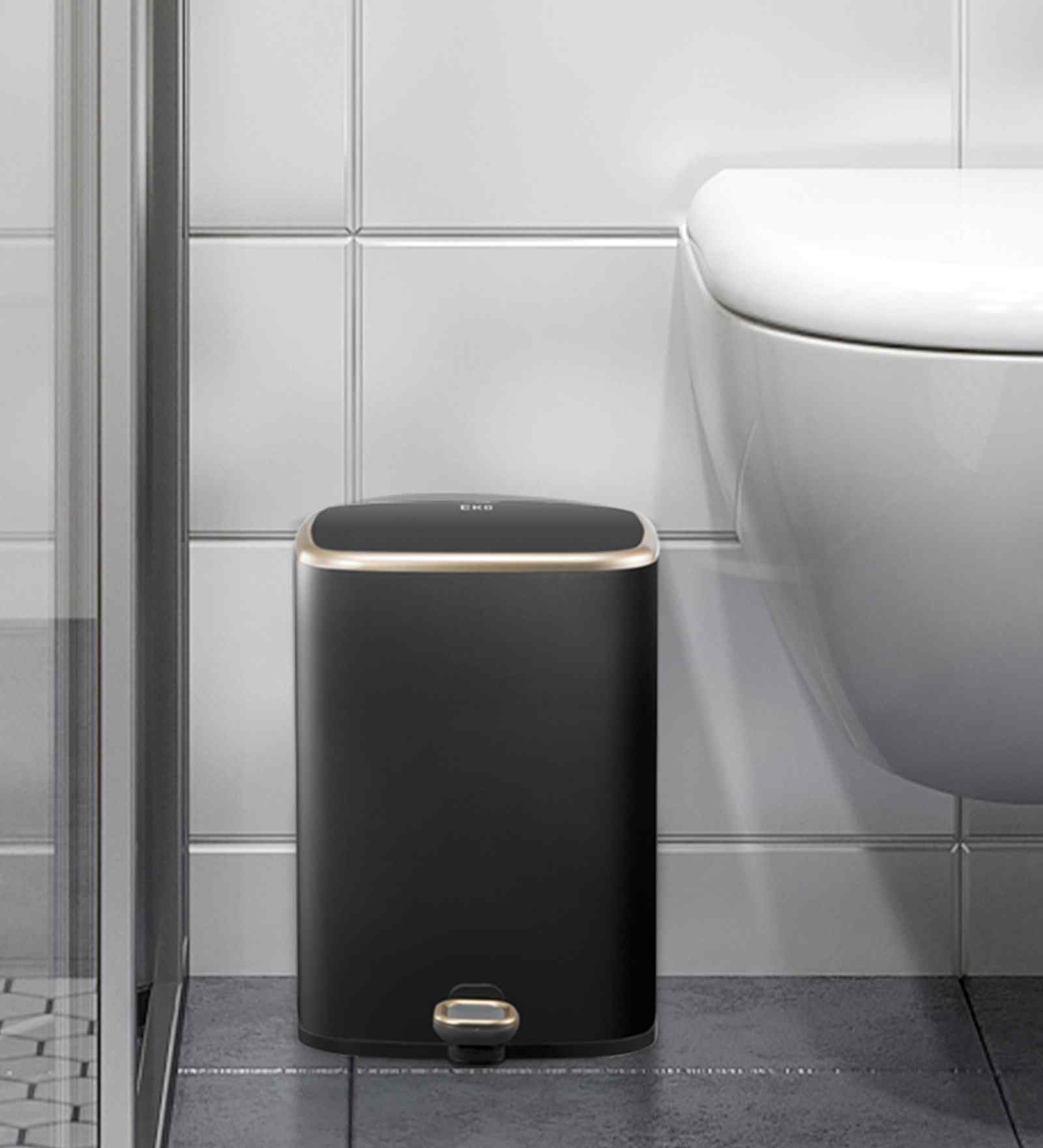 Eko 9333 Cubo Fingerprint Resistant Step Bin Black Steel
