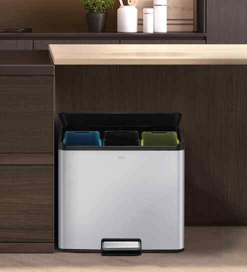 EKO 8228 Essential Triple Liner Recycling Step Bin Metallic