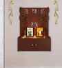 Ek-onkar Holy Symbol Brown Wooden Wall Temple for Home With Inbuilt focus Lights & Spacious Shelf