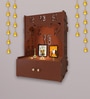 Ek-onkar Holy Symbol Brown Wooden Wall Temple for Home With Inbuilt focus Lights & Spacious Shelf