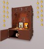 Ek-onkar Holy Symbol Brown Wooden Wall Temple for Home With Inbuilt focus Lights & Spacious Shelf