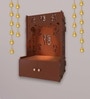 Ek-onkar Holy Symbol Brown Wooden Wall Temple for Home With Inbuilt focus Lights & Spacious Shelf