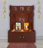 Brown Finish Ek-onkar Holy Symbol Floor Temple with Spacious Wooden Shelf & Inbuilt Focus Light