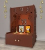 Brown Finish Ek-onkar Holy Symbol Floor Temple with Spacious Wooden Shelf & Inbuilt Focus Light