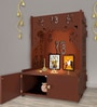 Brown Finish Ek-onkar Holy Symbol Floor Temple with Spacious Wooden Shelf & Inbuilt Focus Light