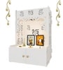 White Finish Ek-onkar Holy Symbol Floor Temple with Spacious Wooden Shelf & Inbuilt Focus Light