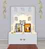 White Finish Ek-onkar Holy Symbol Floor Temple with Spacious Wooden Shelf & Inbuilt Focus Light