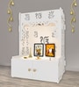 White Finish Ek-onkar Holy Symbol Floor Temple with Spacious Wooden Shelf & Inbuilt Focus Light
