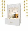 Ek-onkar Holy Symbol White Wooden Wall Temple for Home With Inbuilt focus Lights & Spacious Shelf