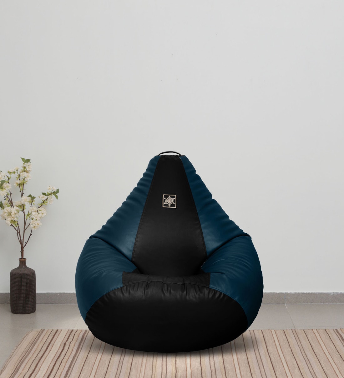 Buy Elegant XXL Bean Bag with Beans in Black and Blue Colour by