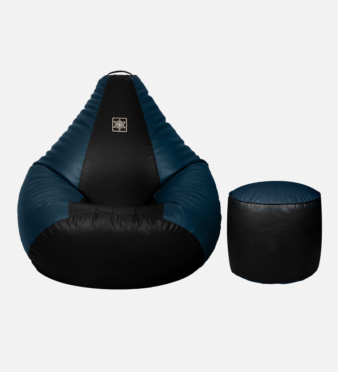 Buy Elegant XXL Bean Bag with Beans with Round Pouffe in Black and Blue