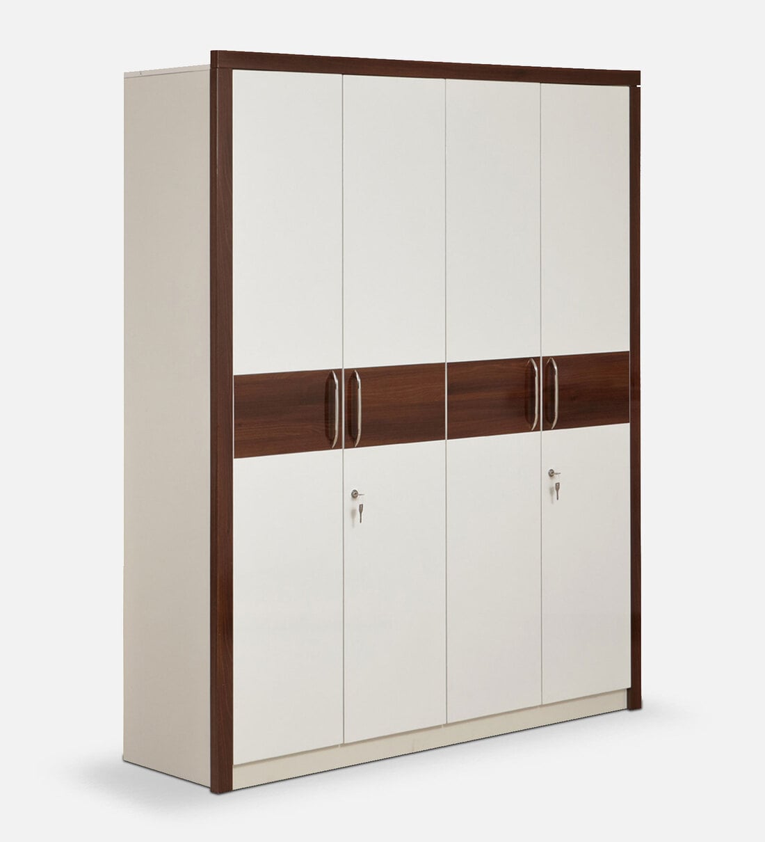 Buy Element 4 Door Wardrobe in White and Walnut Finish by Evok Online