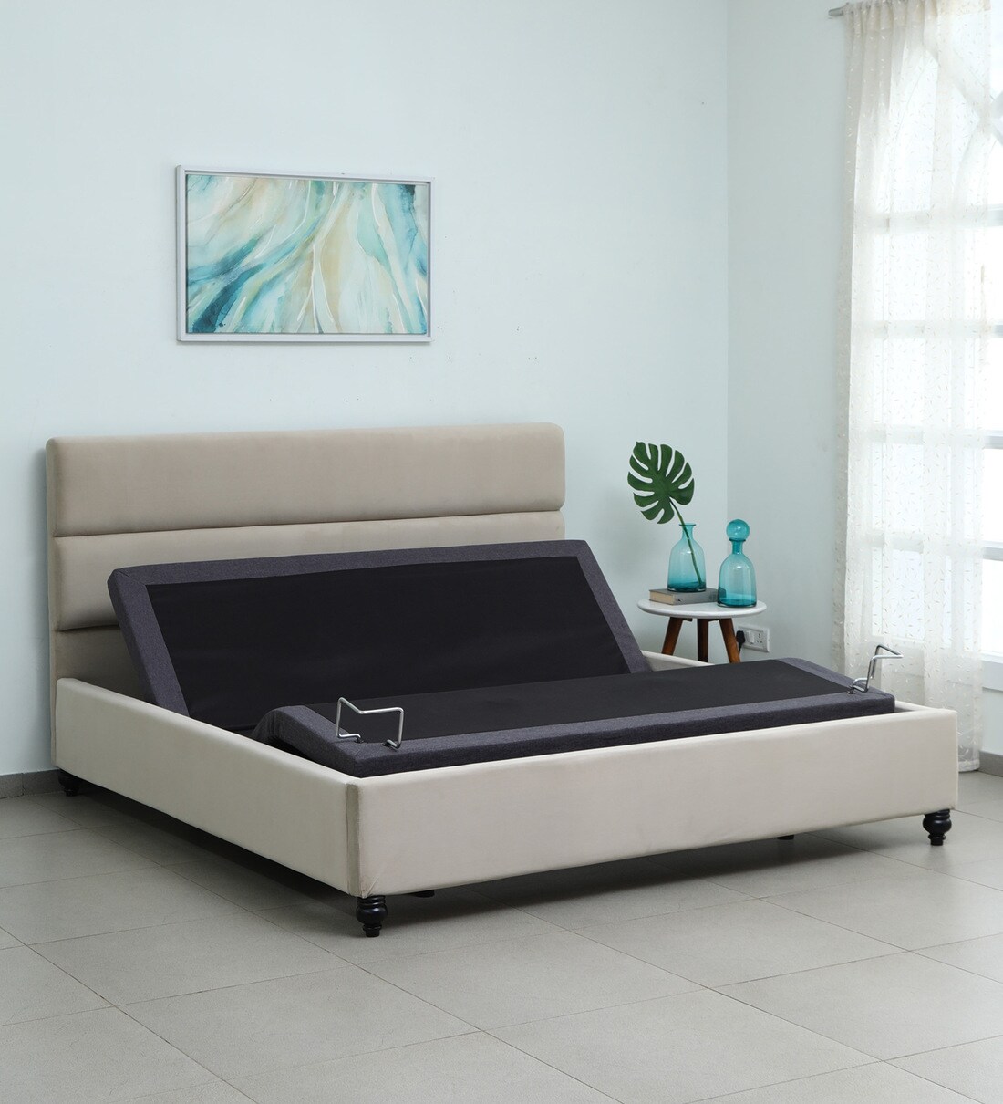 Buy Elev8 King Size Smart Bed in Denver Beige Colour With Remote at 37
