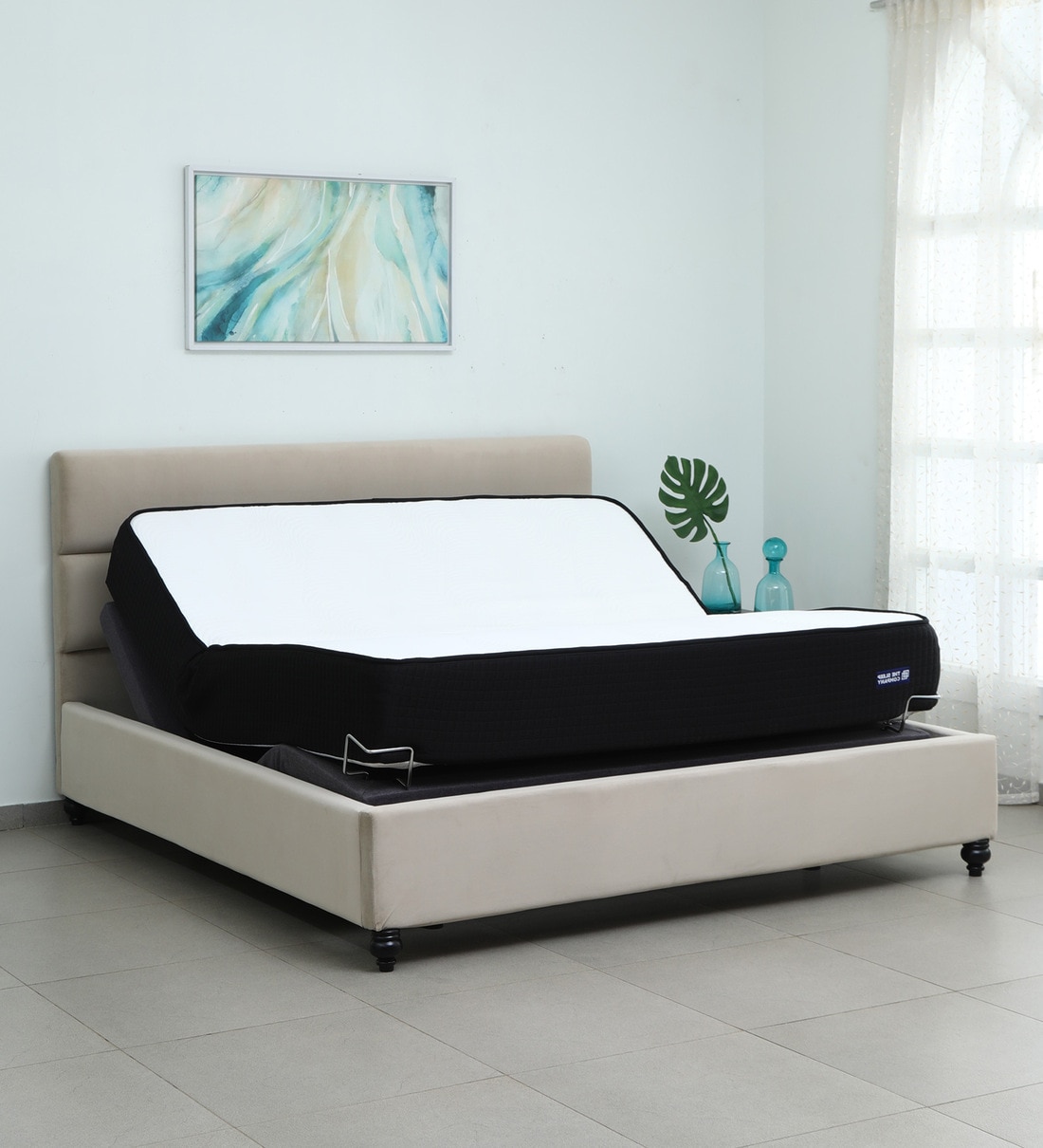 Buy Elev8 Queen Size Smart Bed in Denver Beige Colour with Luxe Hybrid Mattress at 100 OFF by