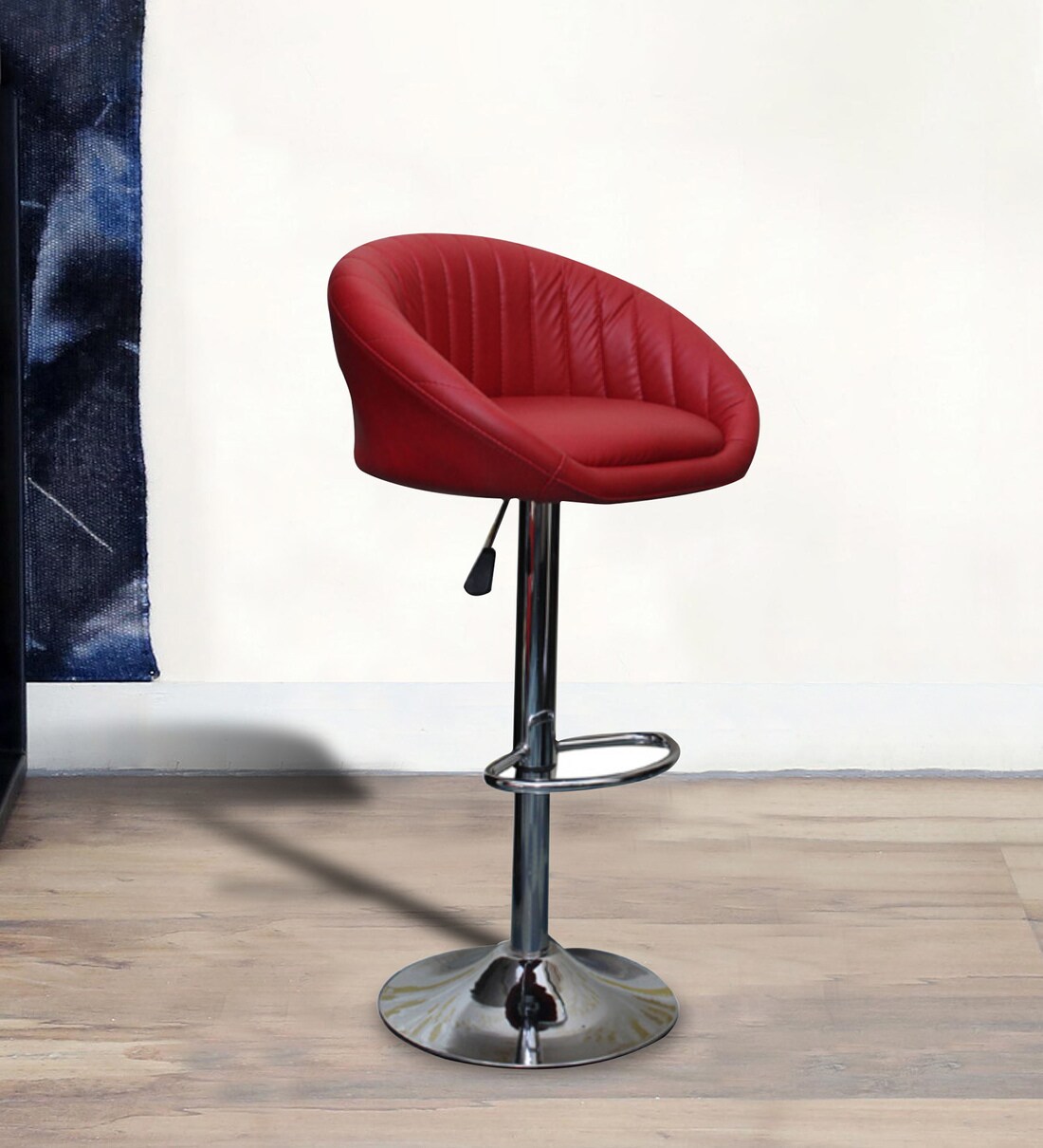 Buy Eli Leatherette Bar Stool in Red Colour by Lakdi Online Modern