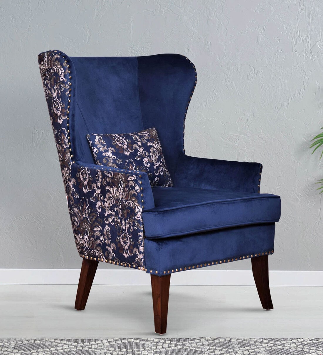 Buy Elian Fabric Wing Chair In Blue Colour at 4% OFF by Casacraft from ...