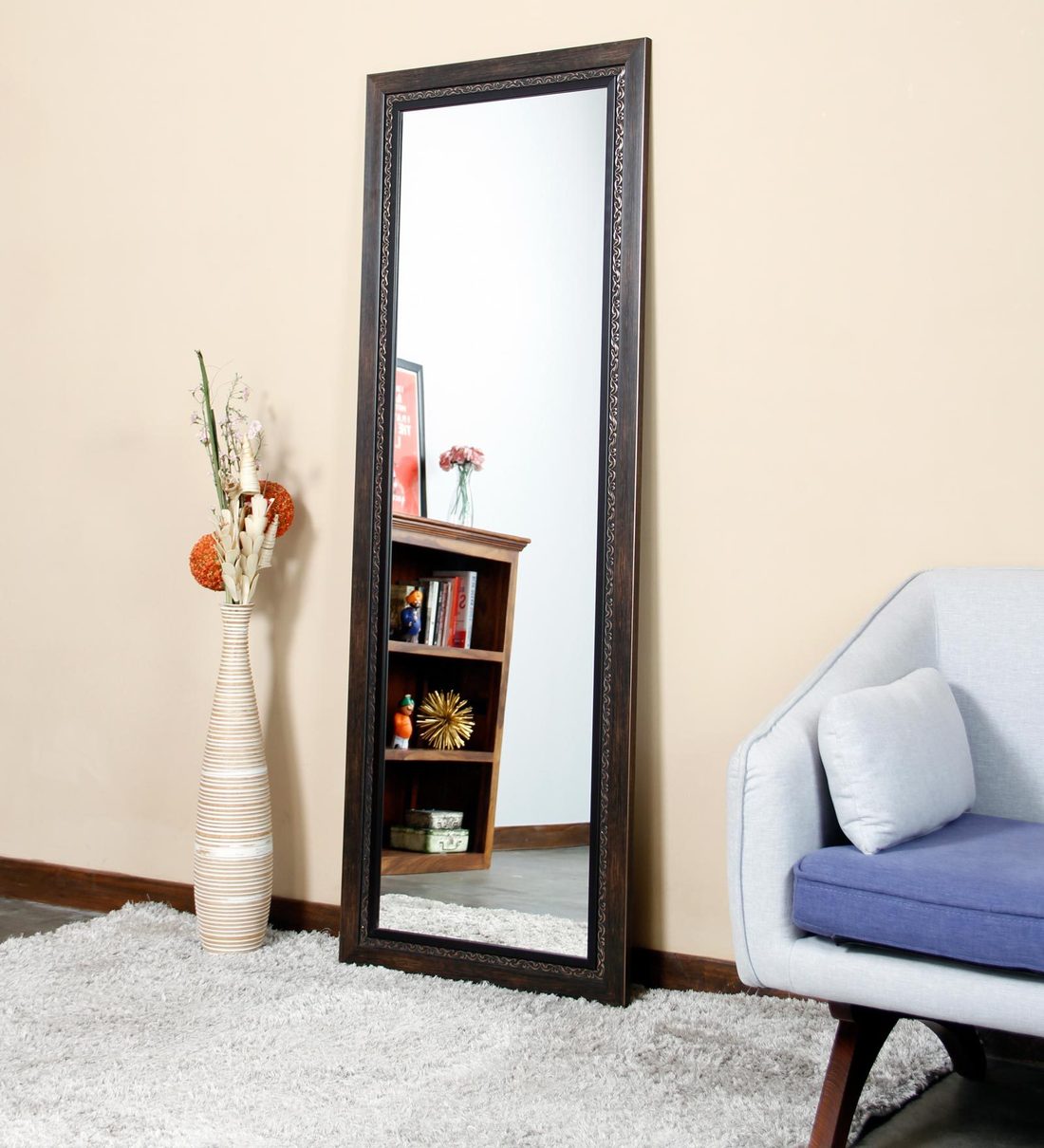 Buy Solid Wood Full Length Mirror in Brown colour by Zahab at 29 OFF