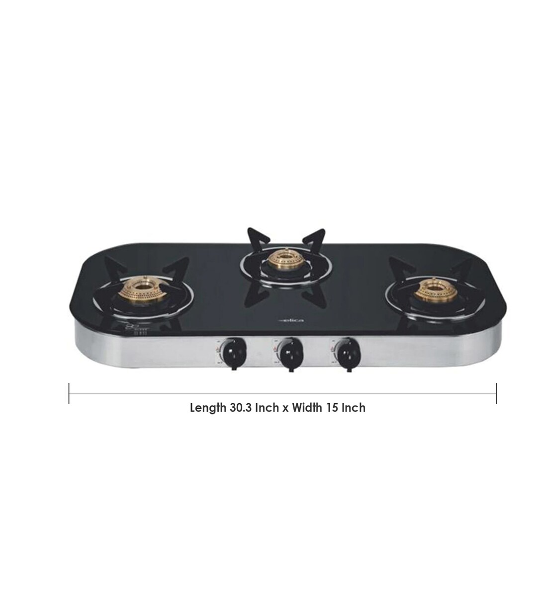 Buy Elica 3 Burner Glass Top & Manual Gas Stove Model Turno 773 Ct Dt