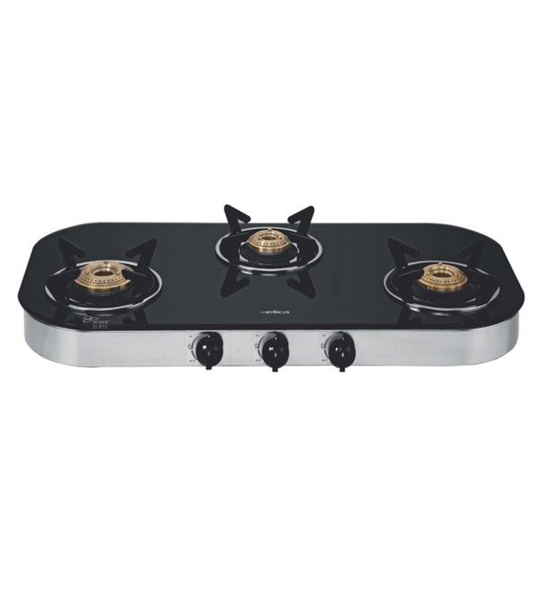 Buy Elica 3 Burner Glass Top & Manual Gas Stove Model Turno 773 Ct Dt