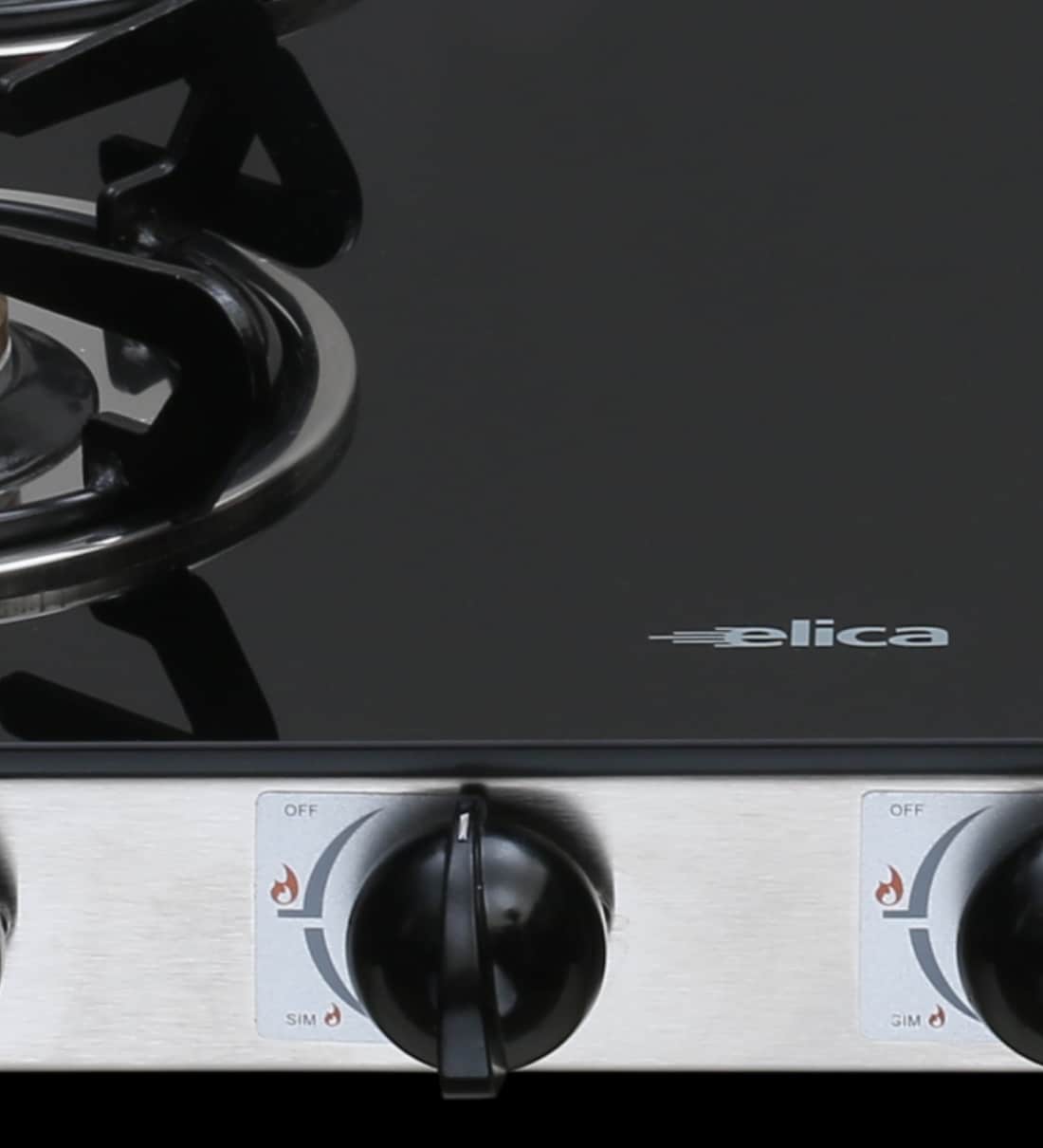 Buy Elica 4 Burner Glass Top & Manual Gas Stove Model Turno 654 Ct Dt