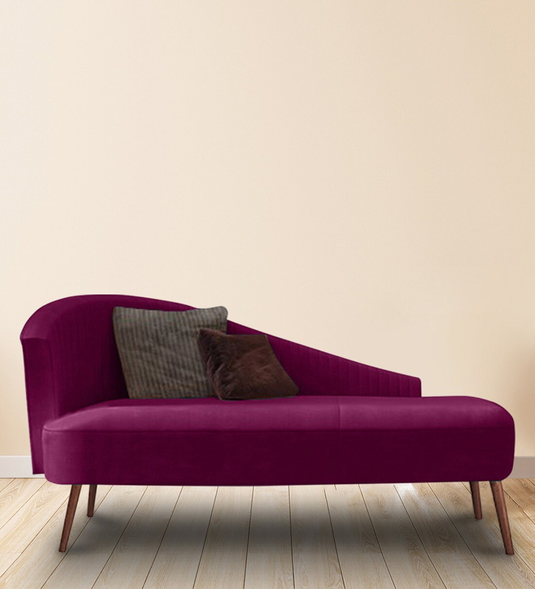 Buy Elite LHS Velvet Chaise Lounger in Pink Colour by Dreamzz Furniture