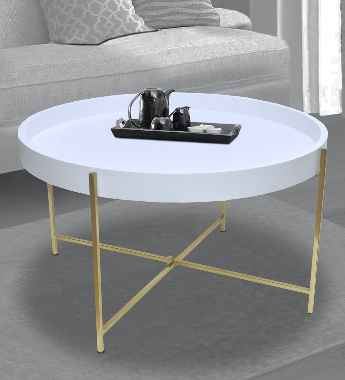 Buy Elizabeth Coffee Table In Glossy White Gold Finish By