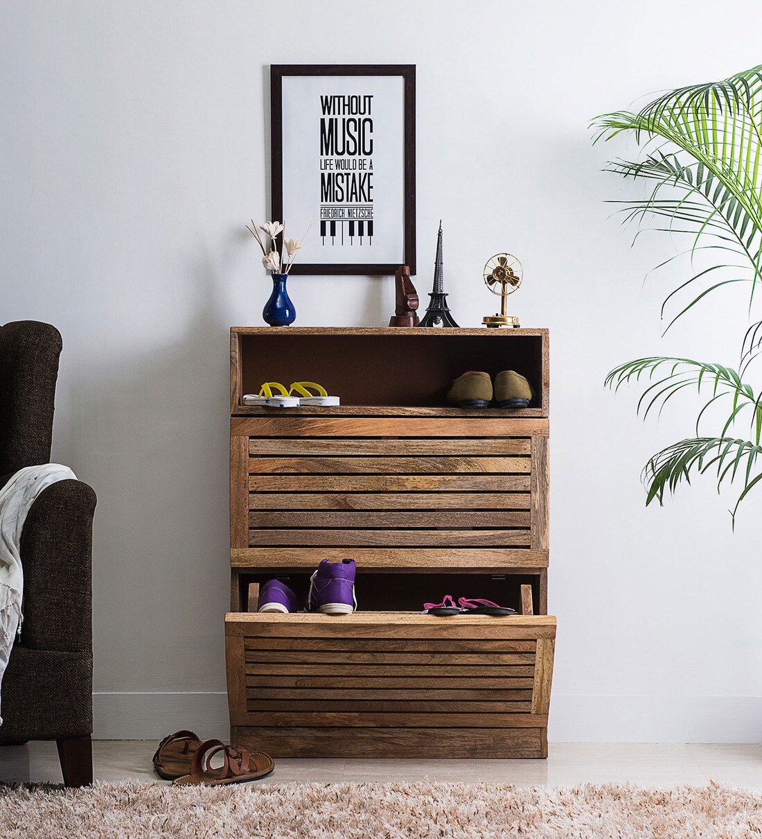 Buy Winlock Shoe Rack in Natural Sheesham Finish by Woodsworth Online