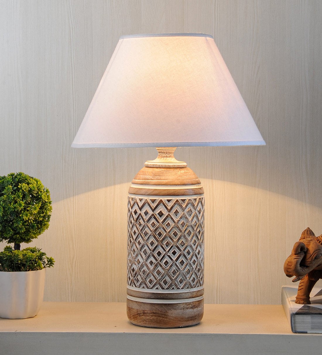 wood and white lamp