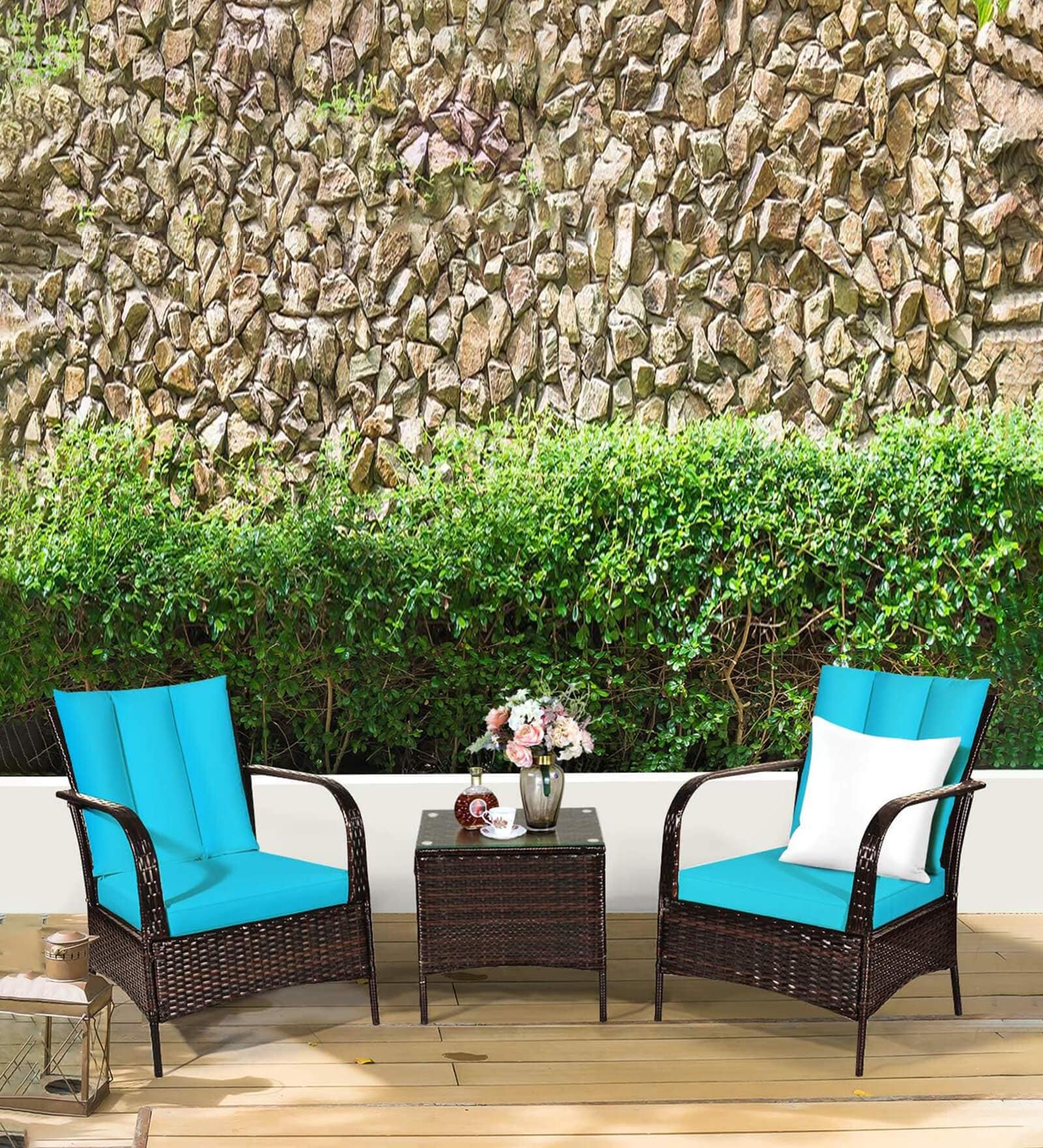 El Nido Wicker Patio Table & Chair Set In Brown Colour (Set Of 2 Chairs)